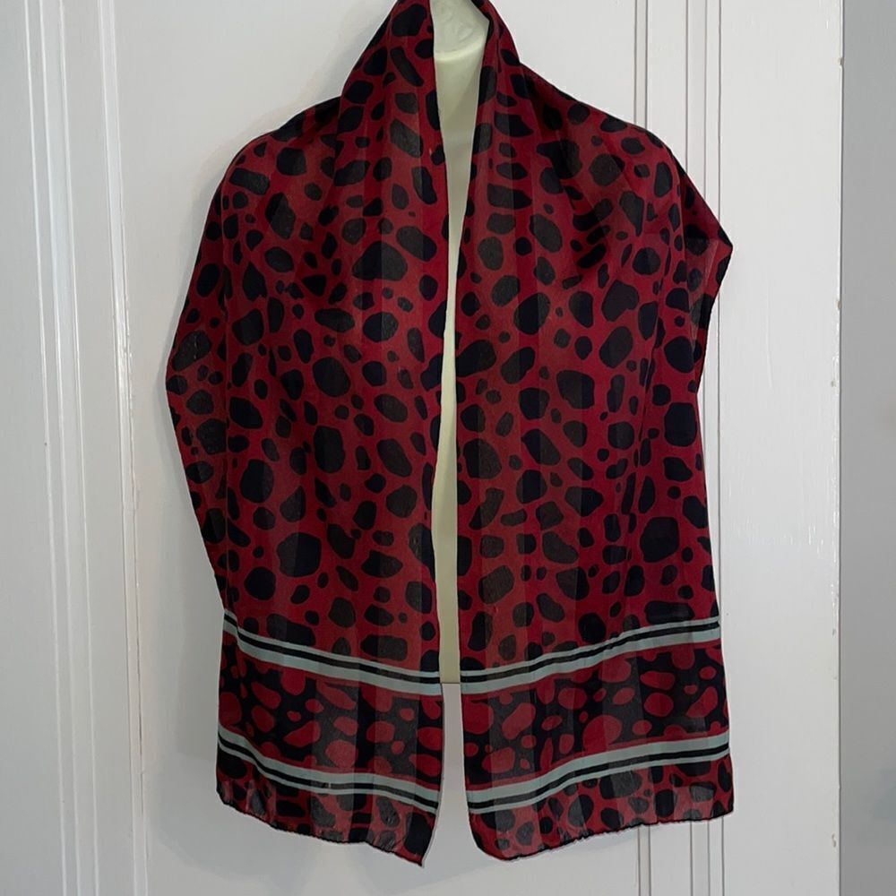 Symphony red with black spots semi sheer polyester scarf